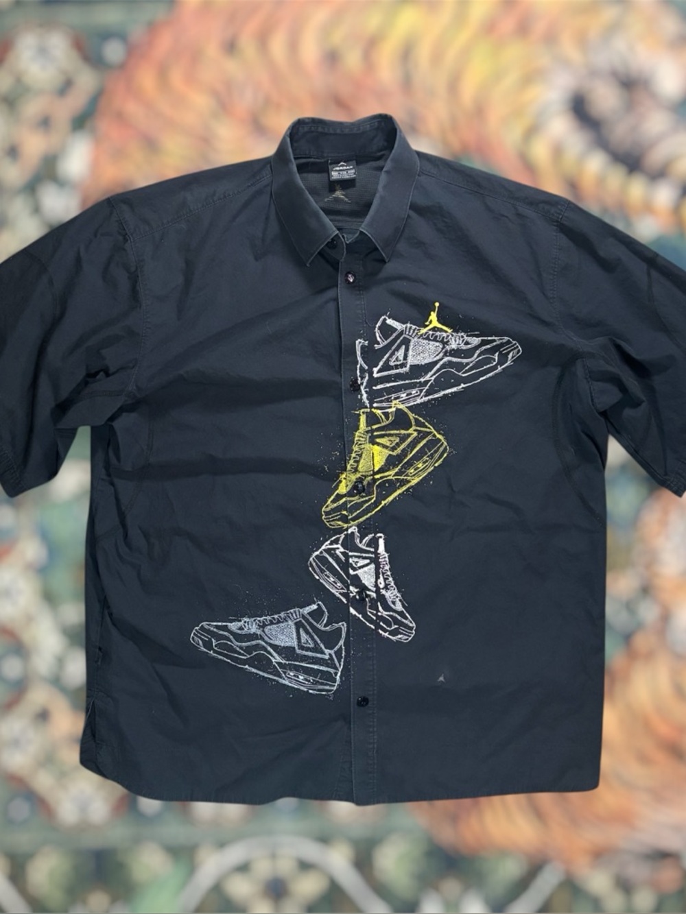 Vintage y2k Nike Air Jordan Retro 4 Shirt All Over Print Button Up Casual XXL